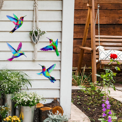 4 Pcs Metal Wall Art, Wall Decor for Bedroom, Rustic Hummingbirds Hanging Decorations for Garden Living Room Balcony Patio Fence Indoor Outdoor, 8.66L x 8.26W