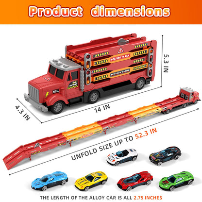 HONGTUO Toy Truck for Kids Truck Race Track with 6 Cars, 2-Player Racing Mode, Lights & Sounds, Ideal Christmas or Birthday Present for Toddlers Age 3 4 5 6+Years Old Boys Girls