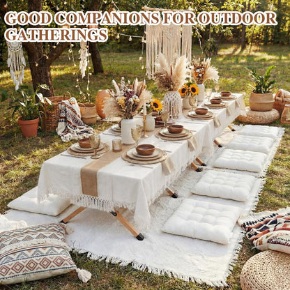 Novabright 20 Pcs Picnic Kit Folding Picnic Table 59'' x 20.5'' Large Outdoor Boho Blanket 91'' x 71'' Beige Table Runner 6 Floor Pillows Cushions Woven Cotton Oversize Washable for Camp Wedding