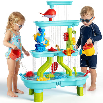 Eterfun 4 -Tier Kids Sand and Water Table for Toddlers - Outdoor Water Sand Play Table Toys for Boys Girls, Summer Splash Activity Sensory Table Party Birthday Gift for Kids 3-5 6-12