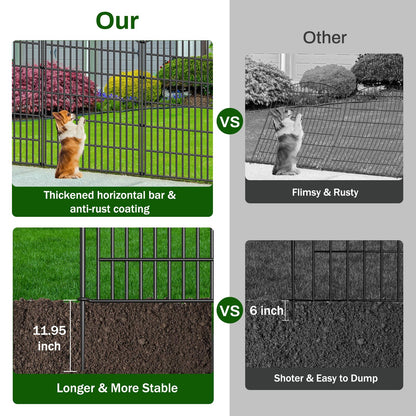 10 Panels No Dig Decorative Garden Fence - 40 in (H) x 23.6 ft (L), Dog Fence Outdoor for Yard，Rustproof Metal Animal Barrier Ground Stakes Fencing for Garden, Patio, Flower Bed