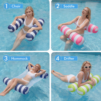 4 Pack Inflatable Pool Floats, OKSUWATER 4-in-1 Water Hammock, Pool Floats Adult Size for Swimming Pool Party Summer Lake Water Fun