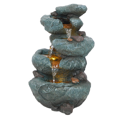 Alpine Corporation TZL418 14" 3 Tier Rock Fountain with LED Lights, Elegant Cascading Water Feature for Tabletop, Indoor Decor, Relaxing Stone Waterfall for Home & Office, Gray