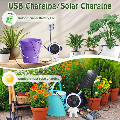 BEMTTALY Solar Drip Irrigation System for Garden/Outdoor/Indoor, Garden Solar Automatic Watering System for 15 Potted Plants, Vacation Automatic Plant Waterer Outdoor with 2500mAh Battery, 50Ft Tube