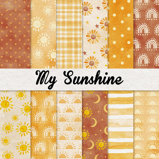 Whaline 24Pcs Boho Sunshine Pattern Paper Yellow Sun Dot Scrapbook Specialty Paper Vintage Double Sided Decorative Craft Papers for DIY Art Card Making Photo Album Junk Journal Decor, 11.8 x 11.8 Inch
