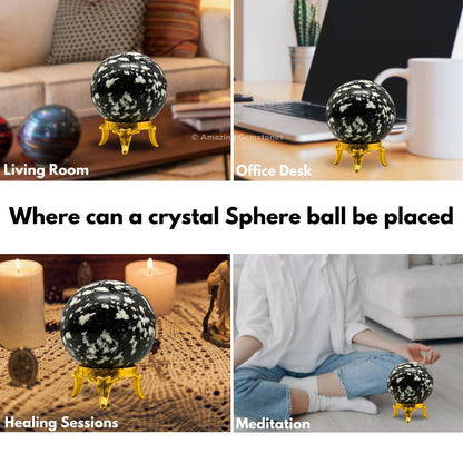Amazing Gemstone Black and White Tourmaline Crystal Ball with Stand - 2" Inches Crystal Sphere Meditation Balls for Witchcraft and Decorative Balls
