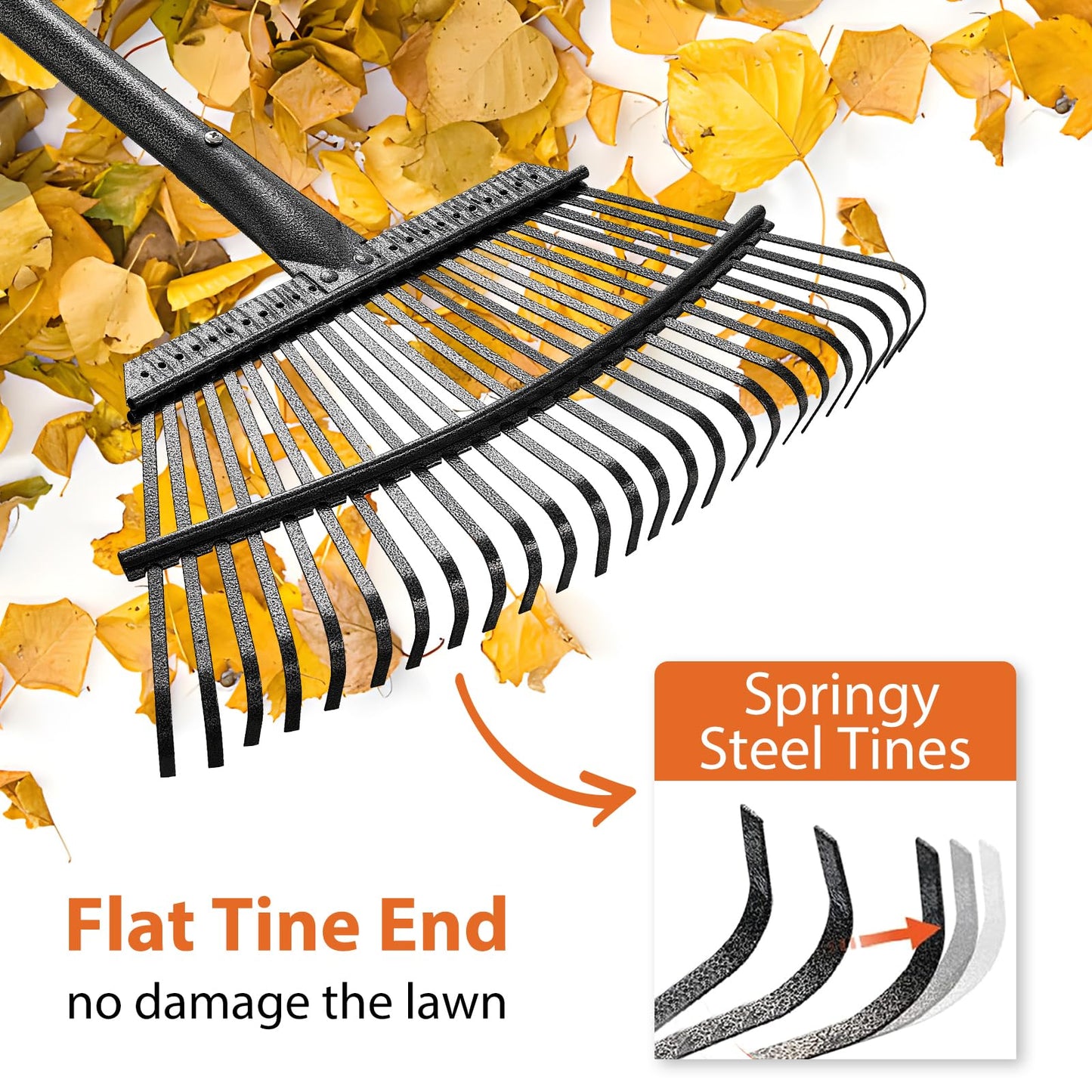 Rake for Leaves Heavy Duty, Large Garden Leaf Rakes for Lawns, 65 Inch Gardening Rake with Back-Saving Long Handle, 18.5” Wide 25 Tines Head for Quick Cleanup Yard Grass Clippings, Anti-Rust