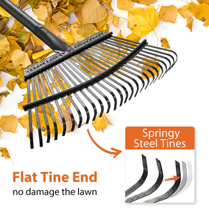 Rake for Leaves Heavy Duty, Large Garden Leaf Rakes for Lawns, 65 Inch Gardening Rake with Back-Saving Long Handle, 18.5” Wide 25 Tines Head for Quick Cleanup Yard Grass Clippings, Anti-Rust