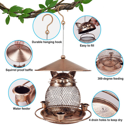 LBTING Bird Feeder for Outdoor, Squirrel Proof Metal Wild Bird Feeder Decoration for Hanging Outside Garden Yard, Cute Cat-Shaped