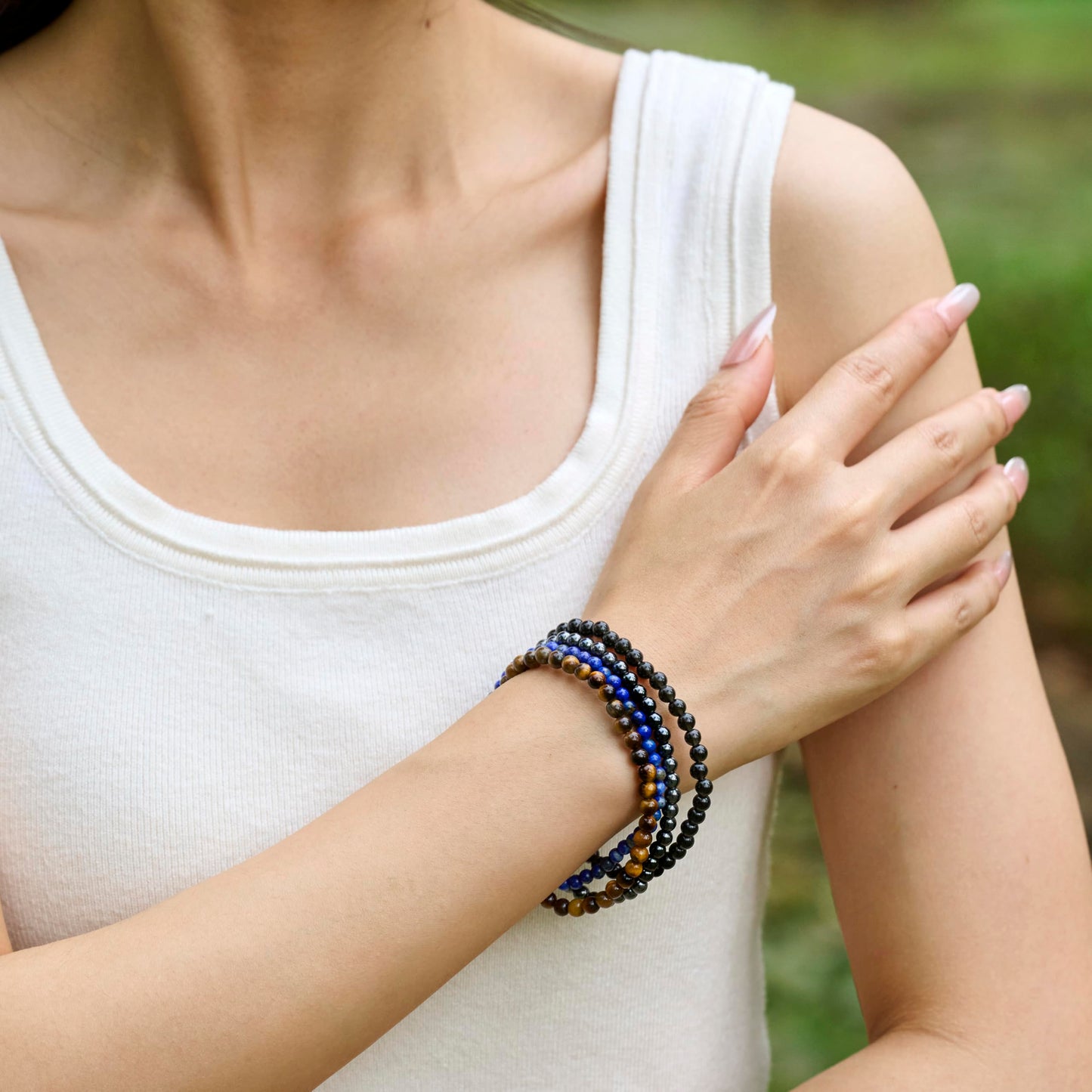 Bivei Lapis Lazuli - Wisdom - 4mm Beaded Bracelets for Women Handmade Semi Precious Natural Stone Stretch Elastic Jewelry Yoga Protection Gifts
