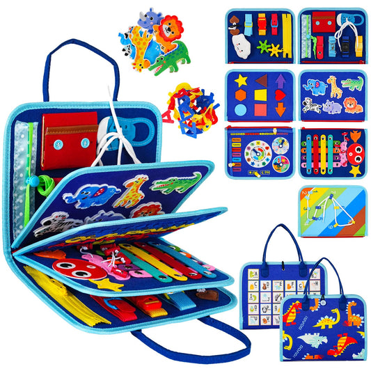GiggleCraft Montessori Busy Board for Toddlers – Sensory Busy Book with Buckles, Zippers, Letters, Animals, Toddler Activities – Fine Motor Skills Development Learning for Boys Girls Travel Activity