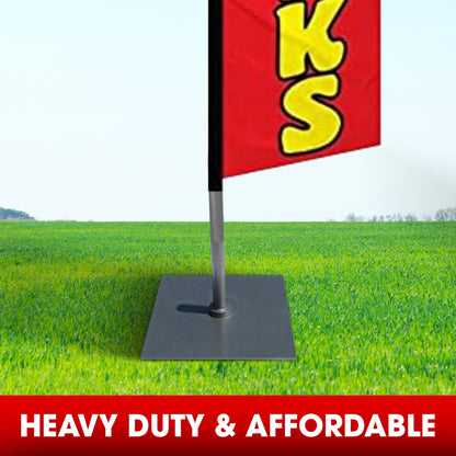 R and R Industries Flat Base for Advertising Flag Pole | Heavy Duty Metal Base Stand for Feather, Swooper & Banner Flags | Stable Indoor & Outdoor Display (FI)