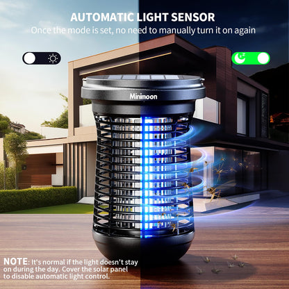 Solar Bug Zapper Outdoor, 2 in 1 Mosquito Zapper with LED Light, Rechargeable Cordless Fly Zapper with 2500mAh Battery, Auto On/Off Light Control, Electric Fly Traps for Patio,Backyard,Garden