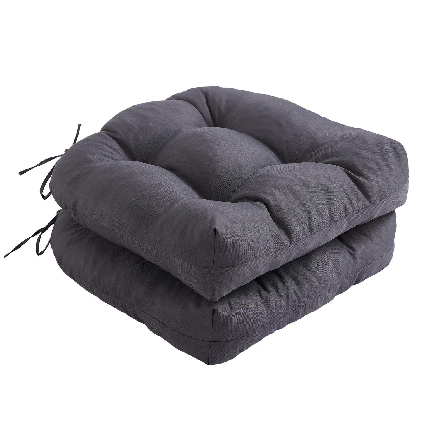 IPYNBAP Outdoor Chair Cushions Set of 2, Patio Chair Cushions with Ties,19x19+5” Tufted Outdoor Seat Cushions, Waterproof Patio Furniture Cushions, Outdoor Dining Chair Pads, Dark Grey