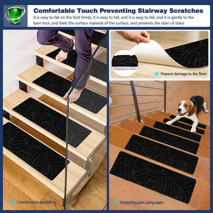 JAYFAN Non-Slip Stair Treads Mat Carpet for Wooden Steps(7/15 Pack), 21.6 x 7.4IN Self-Adhesive, Safety Indoor Stair Runner Mats, Anti Slip Stair Treads for Kids Elders and Dogs Pets