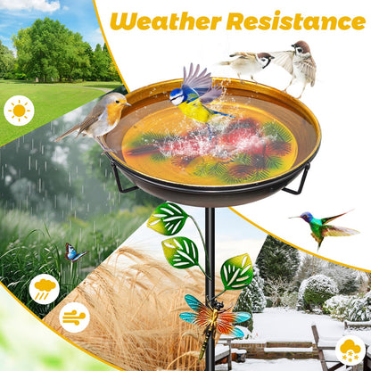 35.4In Metal Bird Bath for Outside, Freestanding Garden Birdbaths & Birdfeeder with Upgraded 5 Prongs Base, Bird Baths Feeder Water Bowl for Outdoors Patio Yard Lawn Art Decor (Yellow+Red)