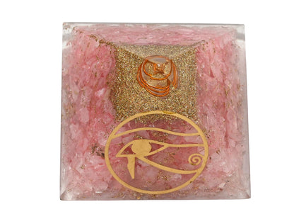 Amazing Gemstone Large Rose Quartz Orgone Pyramid Crystal, Eye of Horus Orgonite Pyramid - Positive Energy Healing