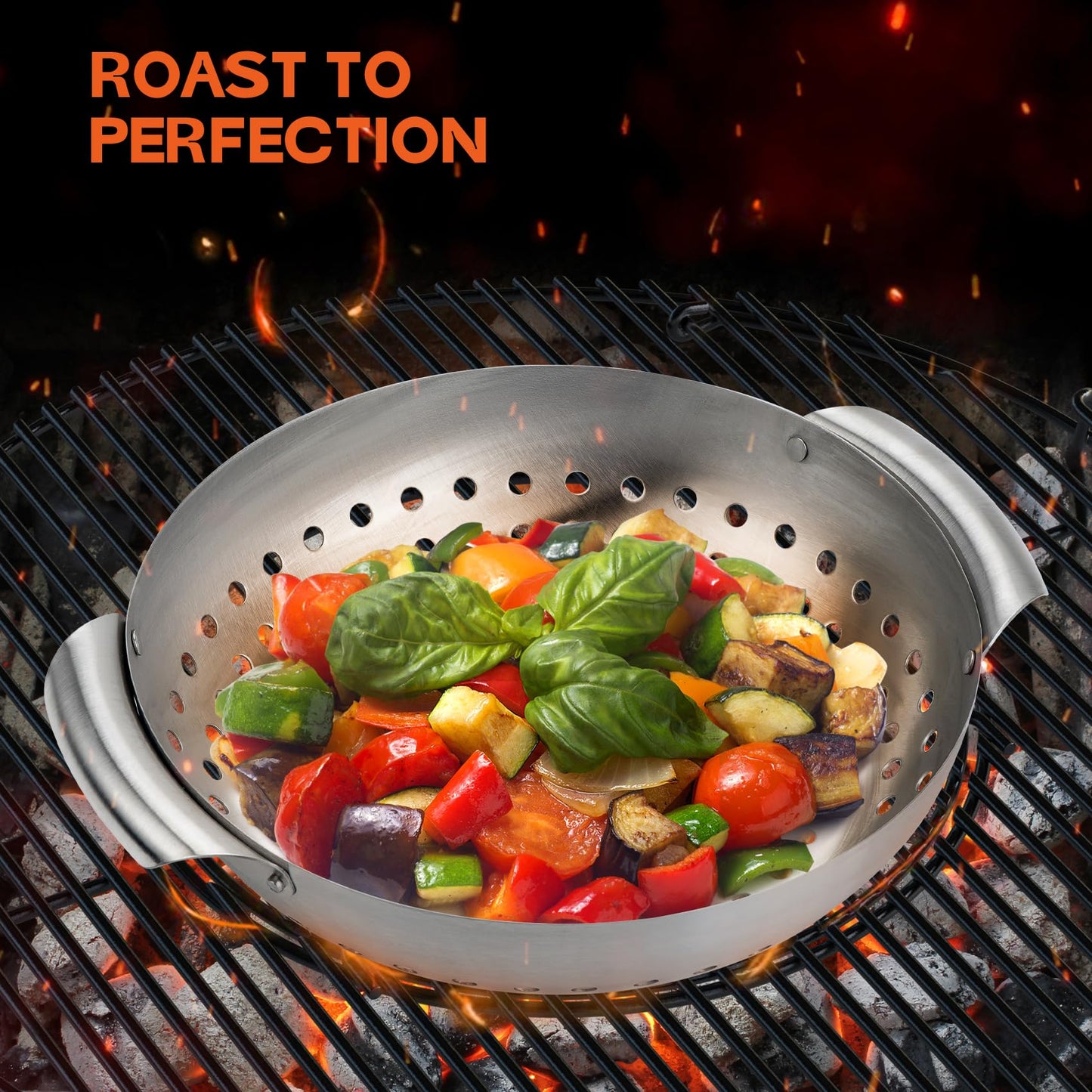 Onlyfire 3 Packs Grill Baskets, Heavy Duty Stainless Steel Perforated Vegetable Grill Baskets, 3 Piece Mini Grilling Basket Set, Grill Pan for Outdoor Grill