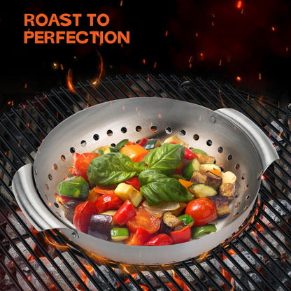 Onlyfire 3 Packs Grill Baskets, Heavy Duty Stainless Steel Perforated Vegetable Grill Baskets, 3 Piece Mini Grilling Basket Set, Grill Pan for Outdoor Grill