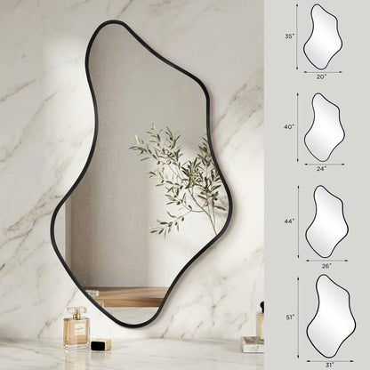Fahomiss Asymmetrical Wall Mirror, Irregular Shaped Frameless Vanity Mirror, Modern Decorative Mirror for Entryway, Living Room, Bathroom (Black, 40" L x 24" W)