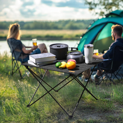 VILLEY Folding Camping Table with Carry Bag, Portable Lightweight Beach Table with Oxford Fabric and Reinforced Aluminum Panel for Outdoor, Camping, Picnic, Backyards, BBQ