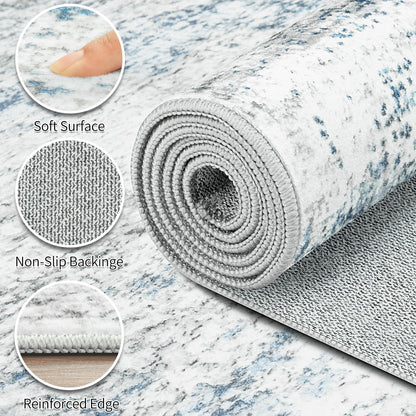 Area Rug Living Room Rugs: 5x7 Large Soft Indoor Carpet Modern Abstract Rug with Non Slip Rubber Backing for Under Dining Table Nursery Home Office Bedroom White Gray Blue