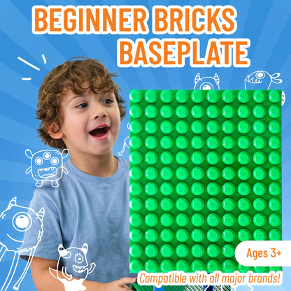 Strictly Briks Mega Toy Building Block Baseplate, Beginner Bricks Stackable Plate, Large Pegs for Toddlers, Compatible with All Major Brands, Kids Gift, Green, 12.5 x 15 inches