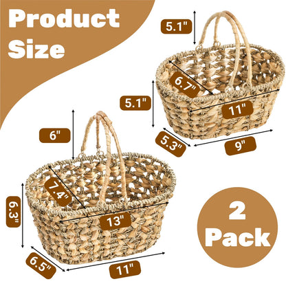 SOUJOY 2 Pack Wicker Picnic Basket with Handle, Natural Hand Woven Rattan Easter Baskets, 13" and 11" Nesting Gift Baskets for Outdoor, Camping, Garden, Wedding, Home Organization