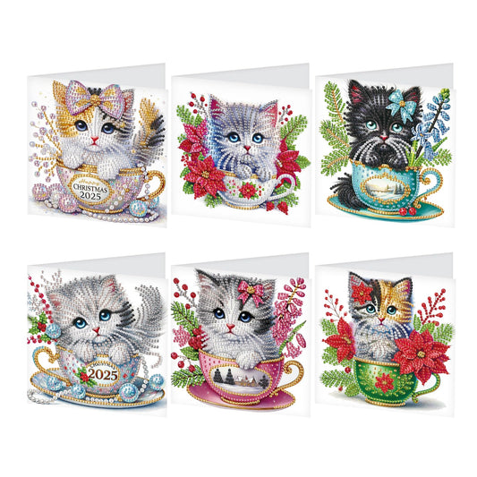 JZHYOAN 6Pcs Cat Diamond Art Card with Envelopes DIY Animal Diamond Painting Cards Birthday Greeting Cards for Holidays Celebrations Crystal Arts Craft Gem Art Gem Painting Mosaic Kit for Adults