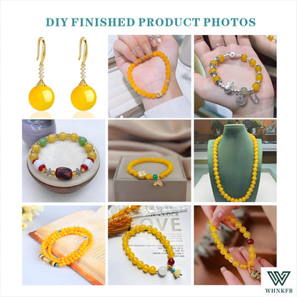 WHNKFB 10mm 50PCS Natural Yellow Agate Round Beads, Banded Loose Stone Beads for Jewelry Making Craft - 4mm 6mm 8mm 10mm Options with Free Elastic Cord