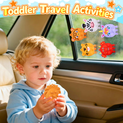 12PCS Animal Suction Pop Toys for Age 1 2 3 4 5 6, Airplane Car Travel Activities Essential, Birthday Gifts for Boys Girls Toddlers, Bath Toys for Toddler