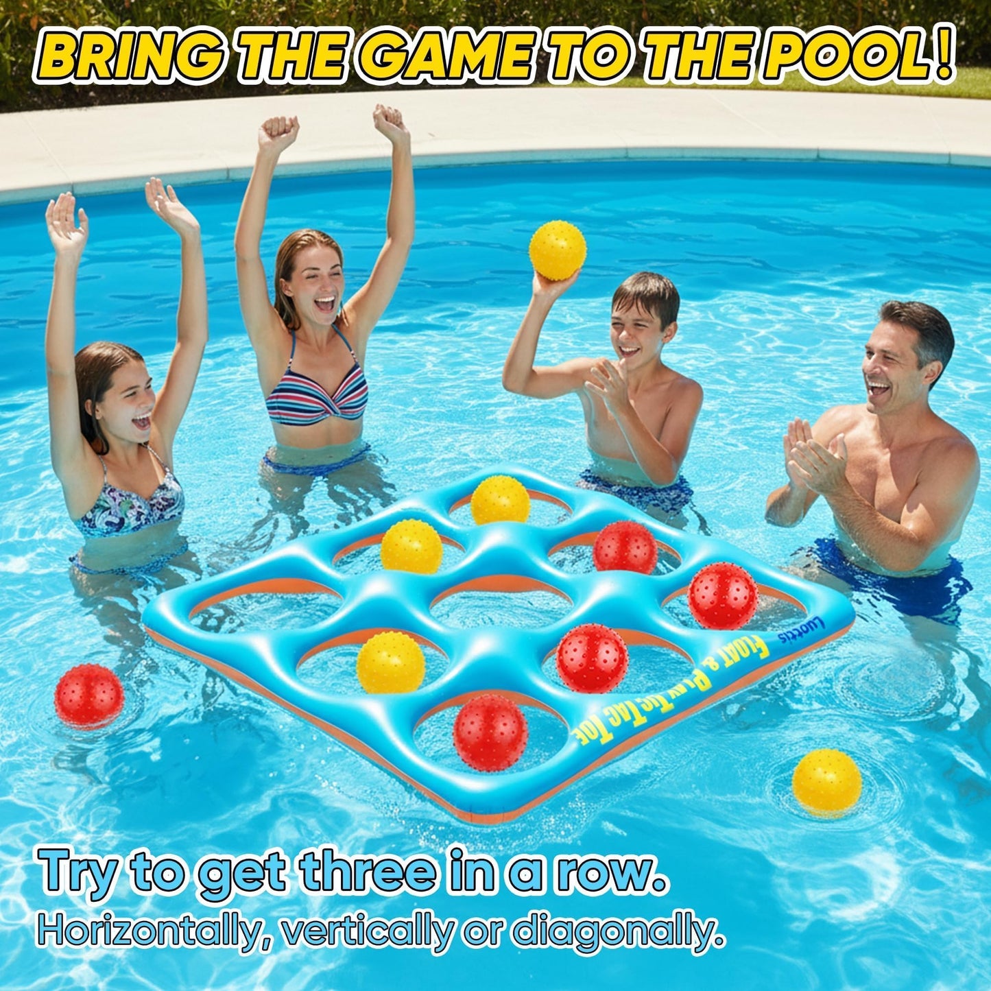 Luottis Inflatable Tic Tac Toe Pool Game Set – Pool Toys with 10 Balls, Fun for Kids, Teens, Adults, Family, Party, Beach, Outdoor & Indoor, 2-10 Players