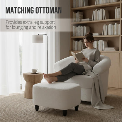 Wismestr Barrel Swivel Accent Chair - Modern Comfy Boucle Armchair with Ottoman, Round Upholstered Sofa Lounge Chairs Set for Living Room, Bedroom, Reading Corner, Small Spaces (Beige)