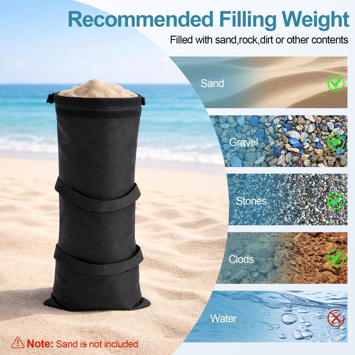 EMART 4 Packs 200LBS Umbrella Base Weights, Durable Sand Bags for Weight, Weatherproof Fillable Heavy Duty Sandbags for Backyard Umbrella, Outdoor Furniture, Garden, Trampoline, Poolside Accessories