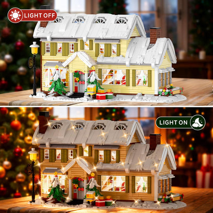 Premium Christmas Holiday House Building Set with LED Light, 2046 PCS DIY Christmas Vacation Snow Village Kit, Collectible Decor for Adults & Family, for Christmas/Birthday Party
