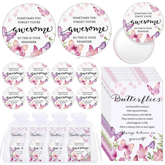 Cinnvoice 25 Set Inspirational Compact Mirror Religious Mother's Day Bulk Gift for Women Christian Mini Makeup Pocket Mirror with Card for Volunteer Admin Employee Teacher Nurse (Butterfly)