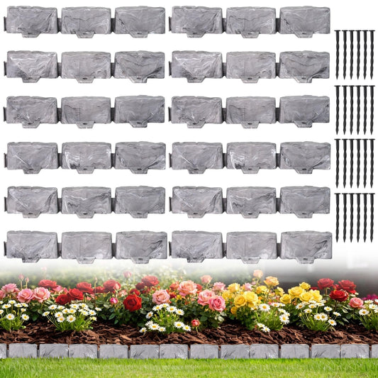 Landscape Edging Faux Stone Garden Edging Border,17FT x 2.75 in Tall Decorative Stone-Look Garden Border for Flower Bed Edging,Lawn,Landscaped Yard,Trees and Gardens,with Anchoring Spikes,Gray