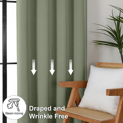 Simplebrand Ava Sage Green Blackout Curtains for Bedroom 63 Inch Length 2 Panels Set, Solid Thermal Insulated Energy Saving Rod Pocket Window Treatment Curtains Blackout Drapes, W40 x L63 Inch, Sage