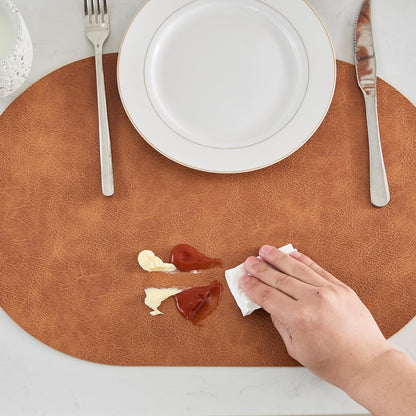 YLUSUJAKX Faux Leather Placemats Set of 6, Heat Resistant Oval Placemats 12" x 18", Waterproof Non-Slip Dining Table Mats for Kitchen Farmhouse Modern Home Decor