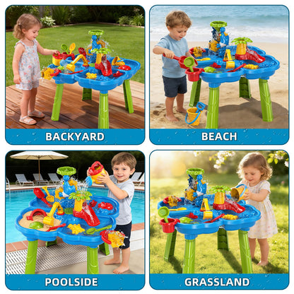 Guminnara Water Table for Toddlers 3-5 Years Kids Ages 4-8, 4 in 1 Kids Summer Activity Sensory Play Outdoor Beach Backyard Sand Water Table Toys for Toddlers, Birthday Toys Gift for Boys Girls