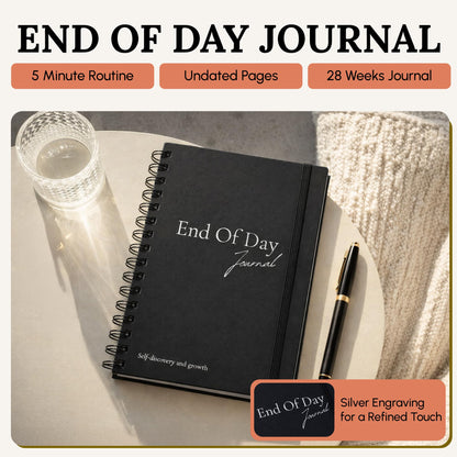 Tayri End of Day Journal – Day by Day 5 Minute Daily Gratitude & Self Reflection Journal 2026 for Women & Men, Guided Mindfulness, Happiness & Self Care, Undated Spiral with Vegan Leather Cover