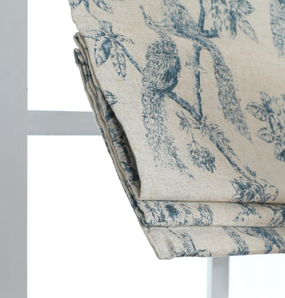 Everyday Celebration Peacock 100% Blackout Dual Layered Pull-Down Roman Shade for Windows, Peacock Pattern Printed on Natural Fabric Roman Shades for Home 30" W x 64" H Blue