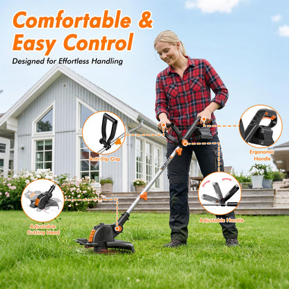 4000mAh Weed Wacker Weed Eater: 21V Electric Cordless Edger and String Trimmer 2in1 Lawn Tool Battery Powered 12 Inch Grass Cutter with 2Pack 4.0Ah Batteries and Charger for Yard Garden Home Use