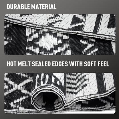 WILDROOTS 8x10 Feet Black and White Plastic Outdoor Rug, Stain Resistant Waterproof Reversible Outdoor Patio Rug, Fade Resistant Camping Rug