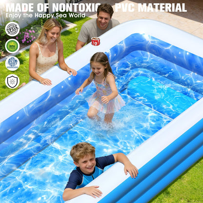Inflatable Pool with Pool Lights and Seat, Durable Thickened Large Size Family Inflatable Pools for Adults Blow Up Pools,110" x 63" x 20"Swimming Inflatable Kids PooI for Backyard,Outdoor (White)