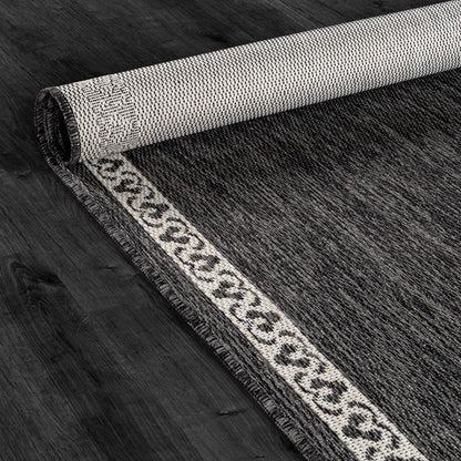 Washable Outdoor Rug 8x10 Modern Area Rugs Outdoor Carpets Bordered Pattern Non Shedding Waterproof Easy Clean Patio Deck Porch Living Room Bedroom Garden RV (8 X 10 Dark Gray)