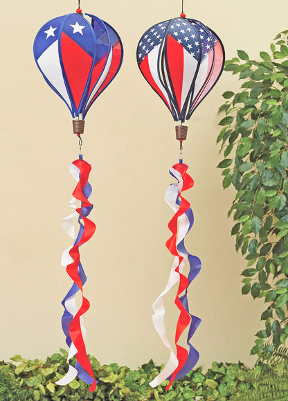 Alan Patriotic Stars Stripes Hot Air Balloon Wind Spinners - Set of 2, Spinner Red, White and Blue Americana Yard 10 Inches Wide x 40 High, Colorful