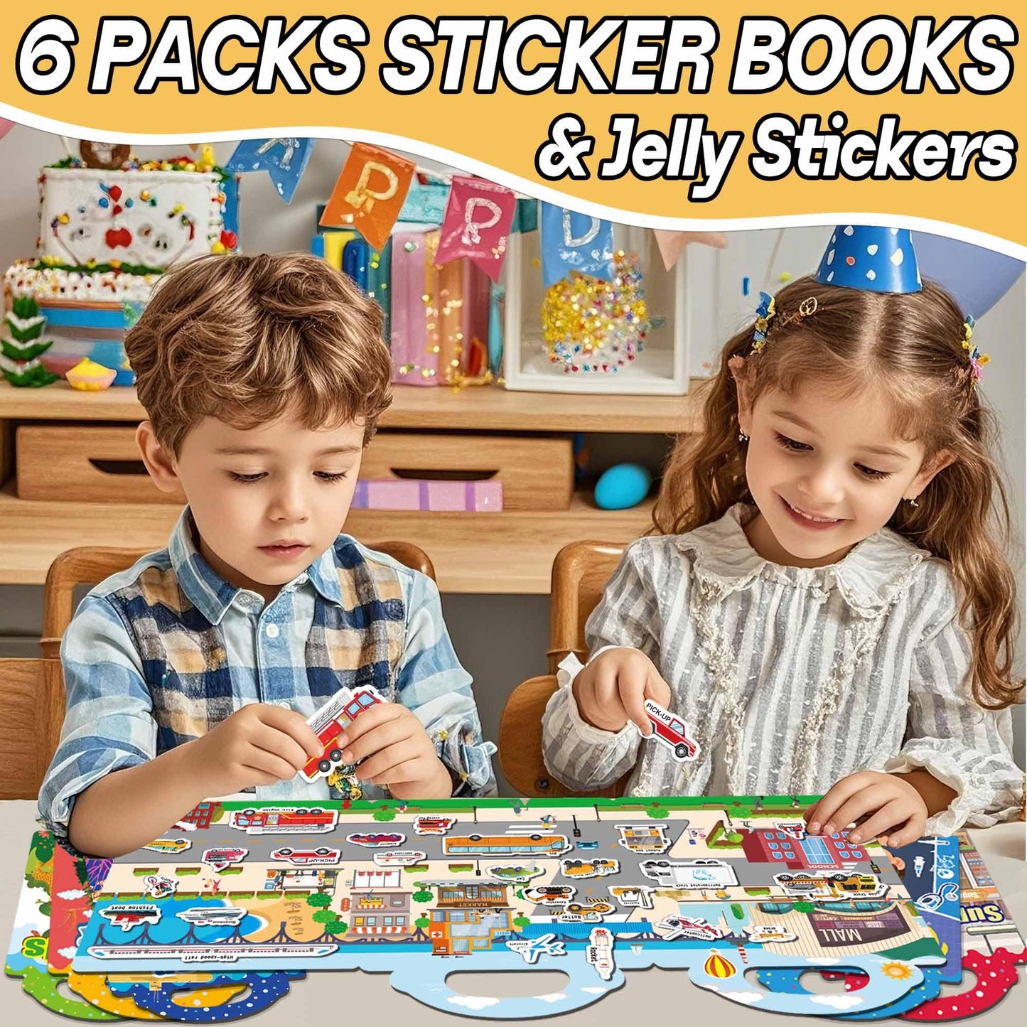iGetooy 6 Sets Reusable Sticker Book for Toddlers 1-3, Jelly Sticker Books for Toddlers 2-4 Years, Toddler Travel Toys for Kids 2 3 4 Year Old Girls Boys