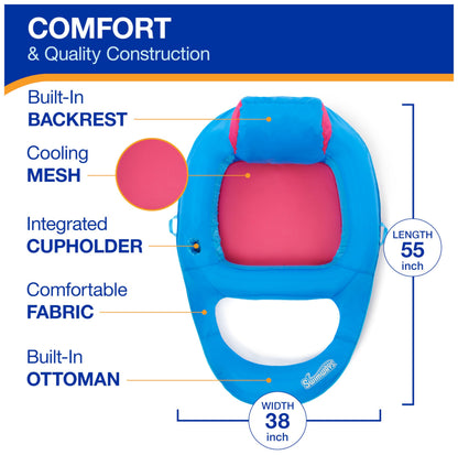 SwimWays Spring Float Premium Recliner Pool Lounger, Inflatable Pool Floats Adult with Fast Inflation for Ages 15 & Up