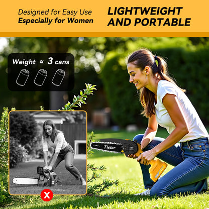 Mini Chainsaw Cordless,6 Inch Portable Electric Chainsaw with 2 Battery 2 Chains,Battery Powered Small Handheld Chain Saw with Automatic Oiler,for Tree Trimming,Cutting Wood,Garden Tool,Gift for Men